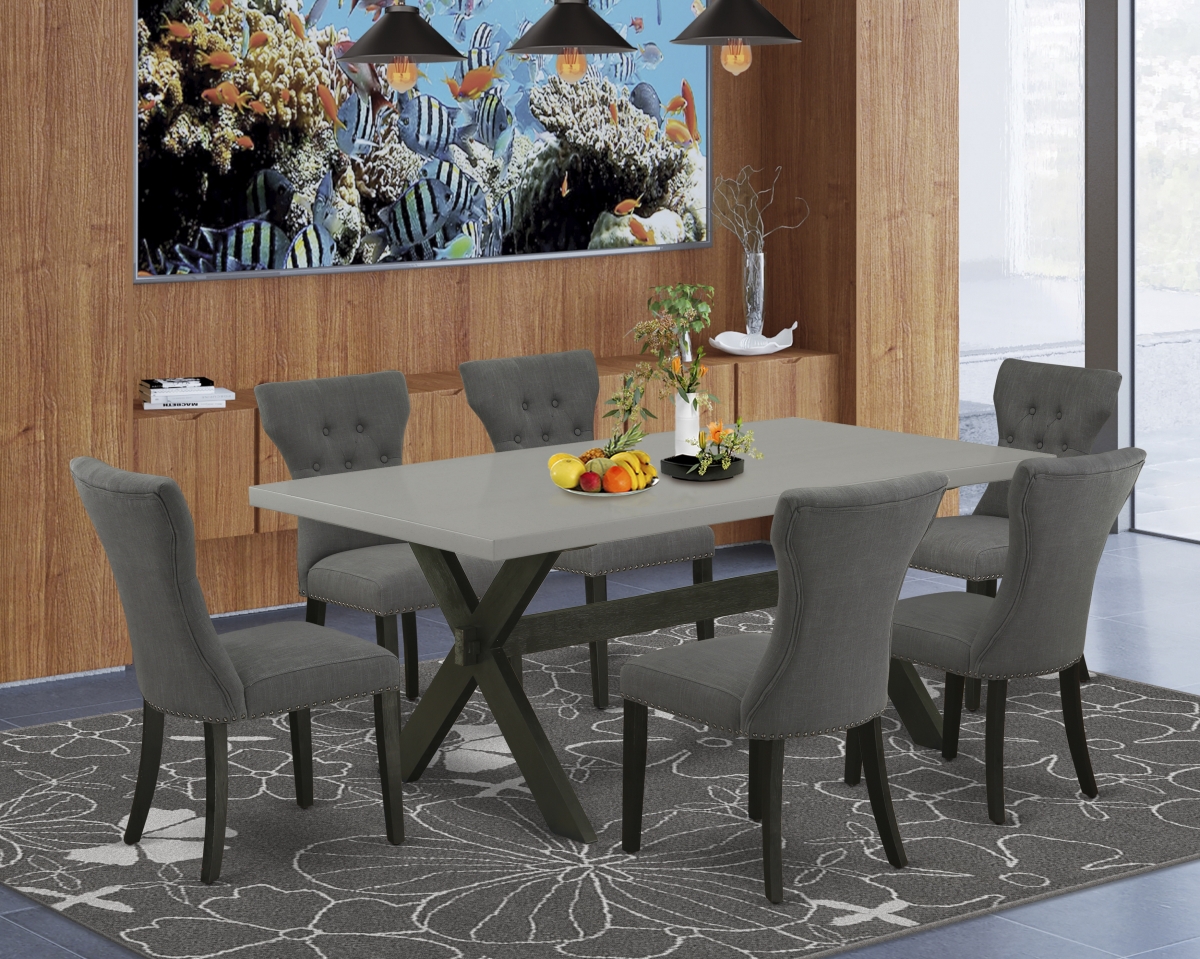 X697GA650-7 7 Piece X-Style Rectangular Dining Table Set - Dark Gotham Gray