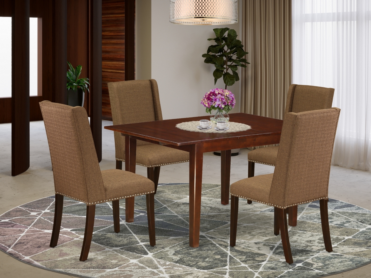 5 Piece Milan Rectangular Dining Table Set - Mahogany & Brown Beige