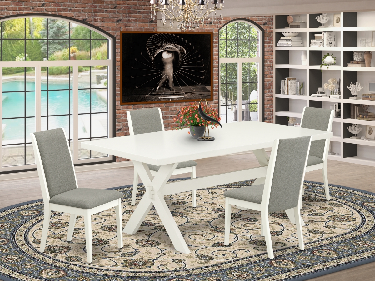 X027LA206-5 5 Piece X-Style Stylish Rectangular Dining Room Table Set - Linen White