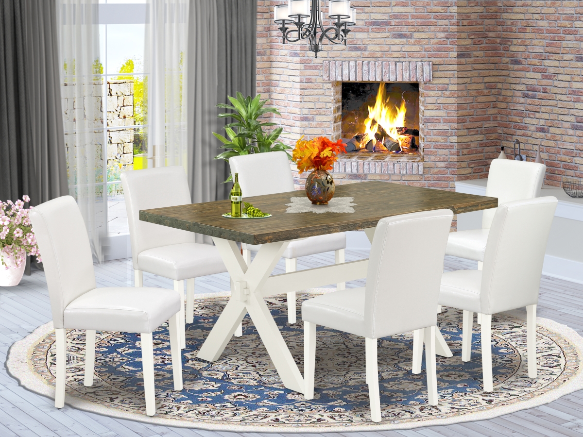 X076AB264-7 7 Piece X-Style Modern Rectangular Dining Room Table Set - Linen White