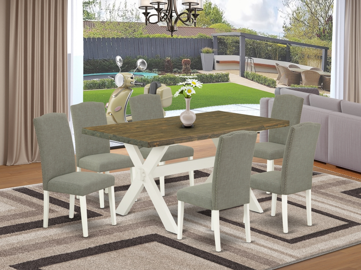X076EN206-7 7 Piece X-Style Beautiful Rectangular Dining Room Table Set - Linen White