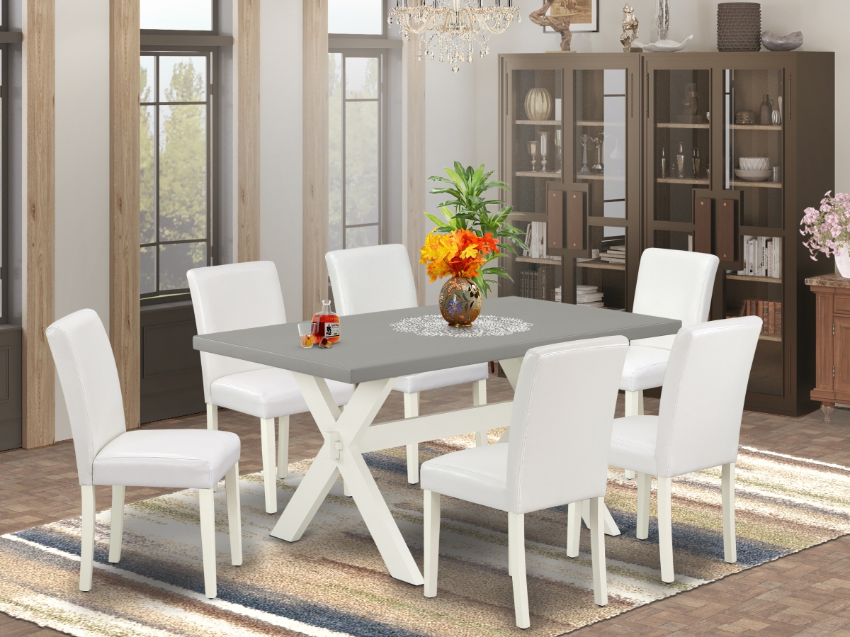 X096AB264-7 7 Piece X-Style Beautiful Rectangular Dining Room Table Set - Linen White
