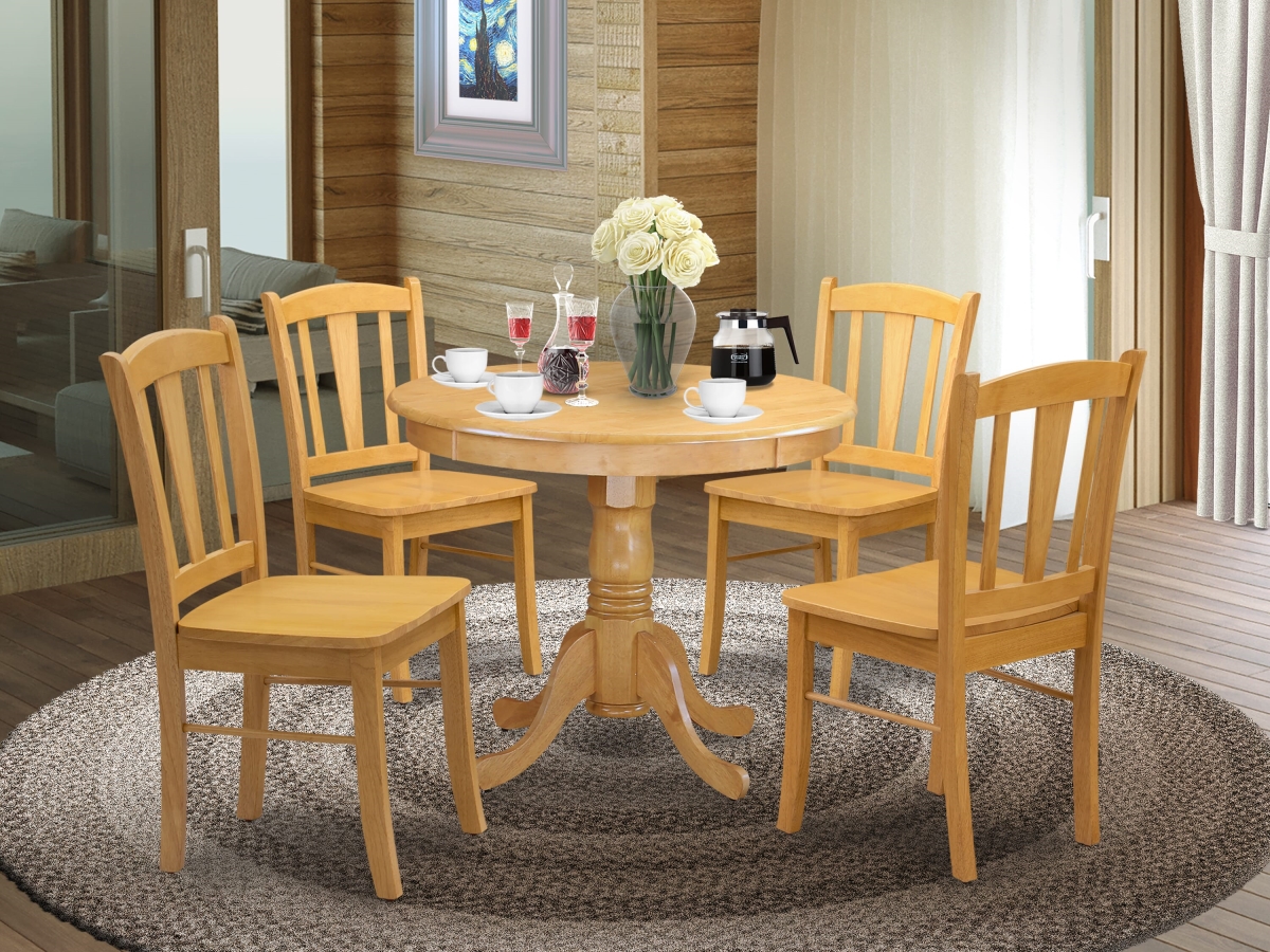 ANDL5-OAK-W Dining Room Table Set, Oak - 4 Dining Room Chair & Dining Table - 5 Piece