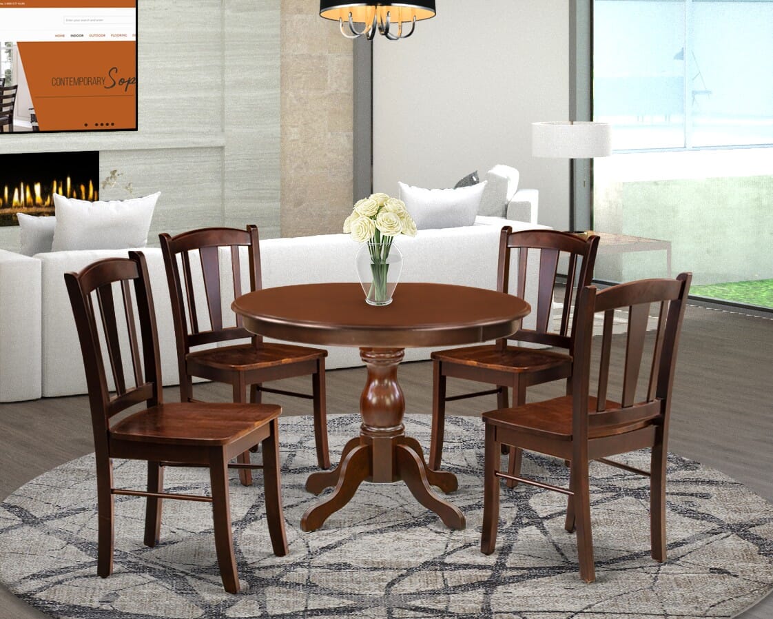 HBDL5-MAH-W Dining Room Set, Mahogany - 4 Dining Chairs & Dining Room Table - 5 Piece