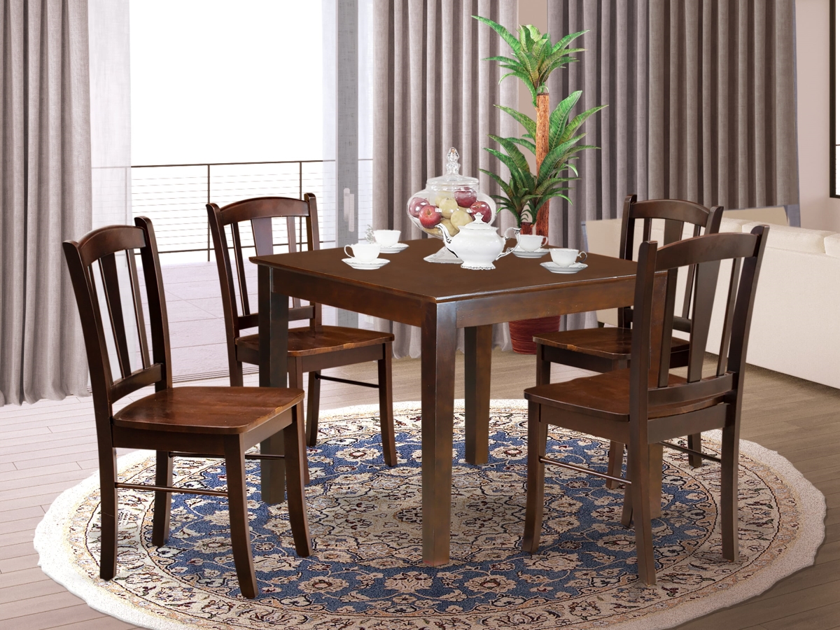 OXDL5-MAH-W Dining Room Table Set, Mahogany - 4 Dining Chair & Dining Table - 5 Piece