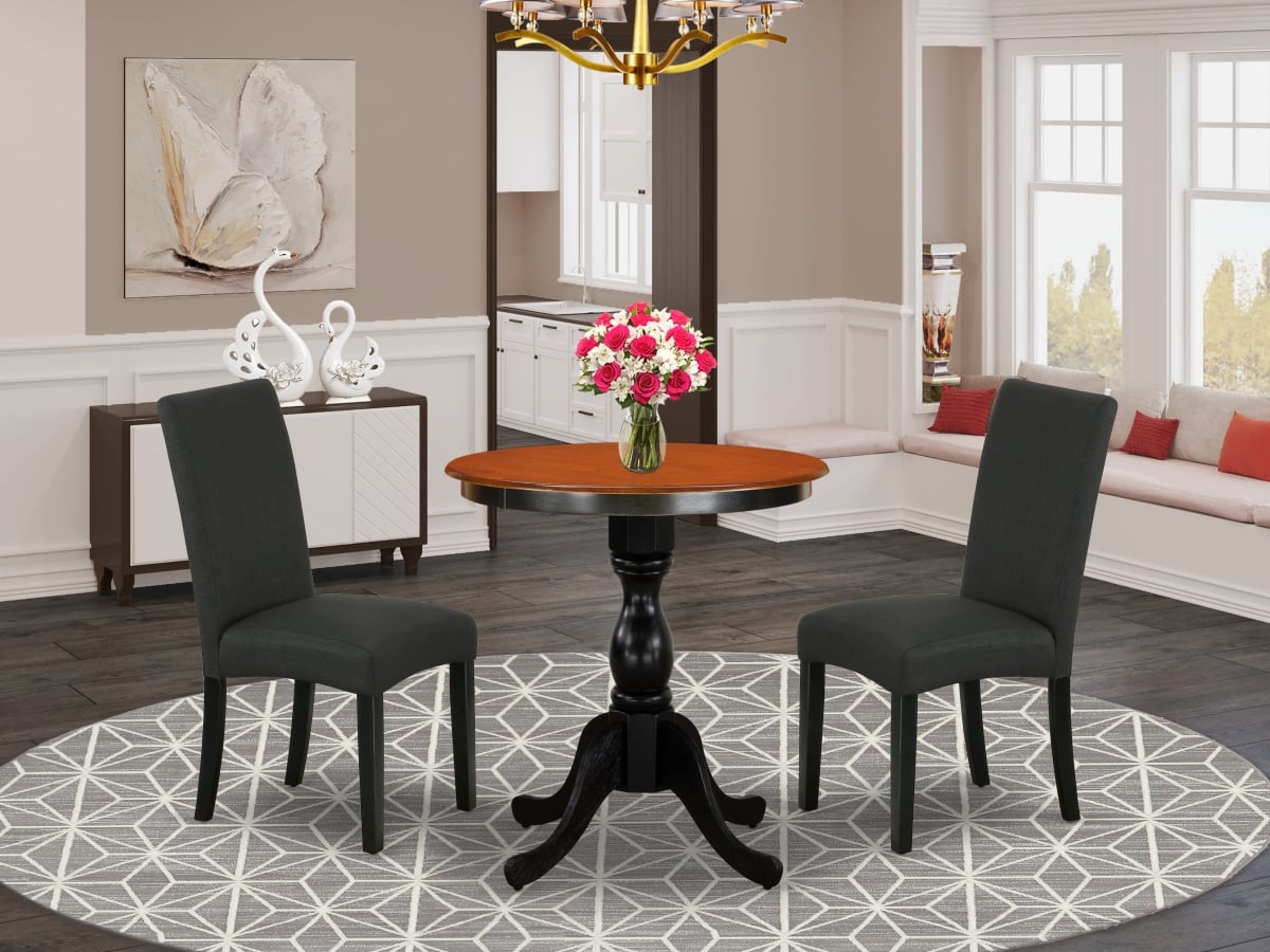 ESDR3-BCH-24 Dinner Table Set with Wood Dining Table & 2 Dining Chairs with High Back, Black & Cherry - 3 Piece