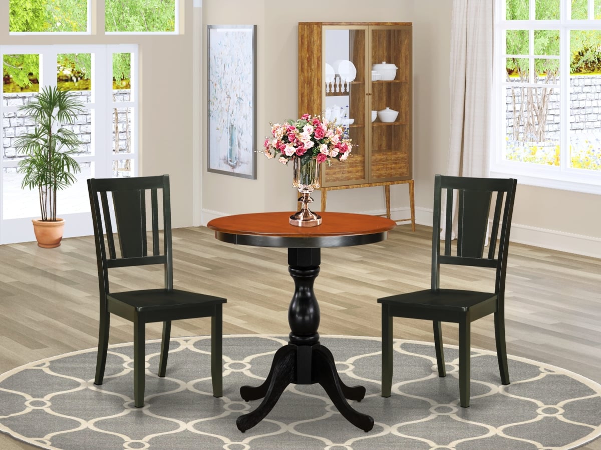 ESDU3-BCH-W Dining Set Include A Wood Dining Table & 2 Wooden Chairs with Slatted Back, Black & Cherry - 3 Piece