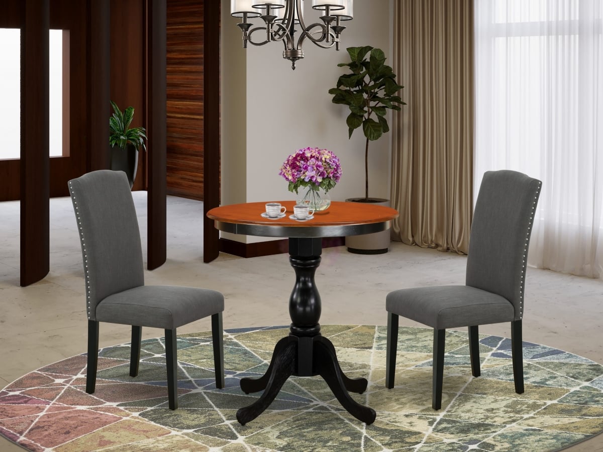 ESEN3-BCH-20 Dining Set with Dining Table & 2 Parson Chairs with High Stylish Back, Black & Cherry - 3 Piece