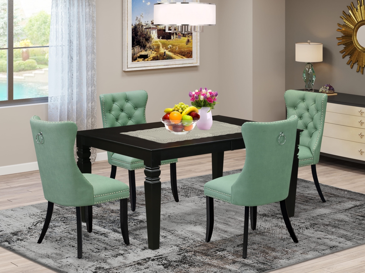 LGDA5-BLK-22 Dining Set Contains A Rectangle Wooden Table with Removable Leaf & 4 Upholstered Chairs, Black - 5 Piece