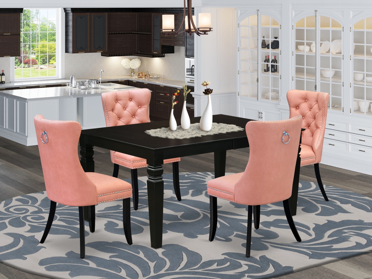 LGDA5-BLK-23 Dinette Set, Black - A Rectangle Dining Table with Removable Leaf & 4 Upholstered Chairs - 5 Piece