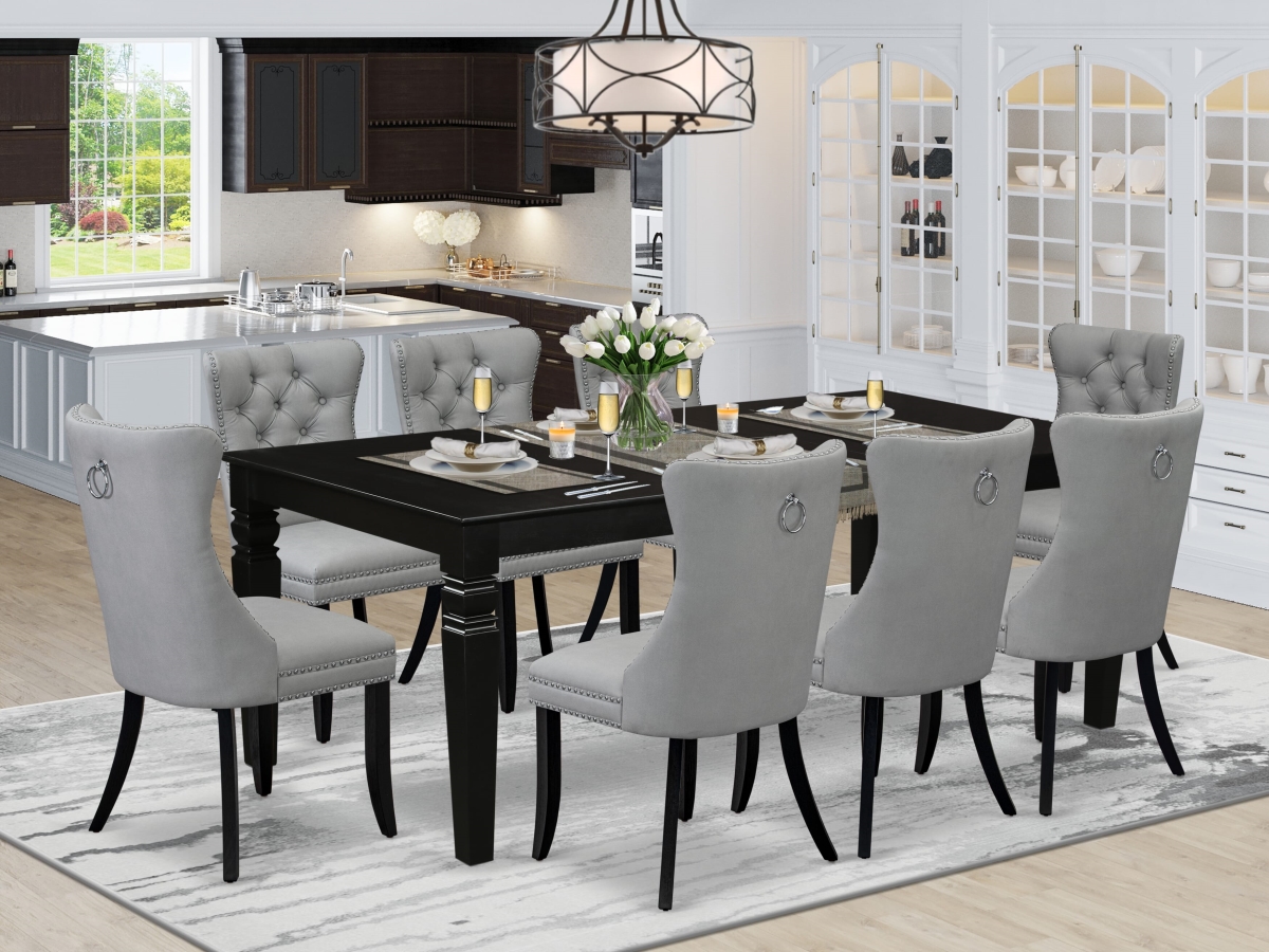 LGDA9-BLK-27 Kitchen Set with A Rectangle Dining Table with Removable Leaf & 8 Upholstered Chairs, Black - 9 Piece