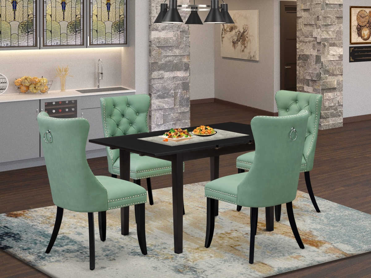 NFDA5-BLK-22 Dining Set with A Rectangle Wooden Table with Removable Leaf & 4 Upholstered Chairs, Black - 5 Piece