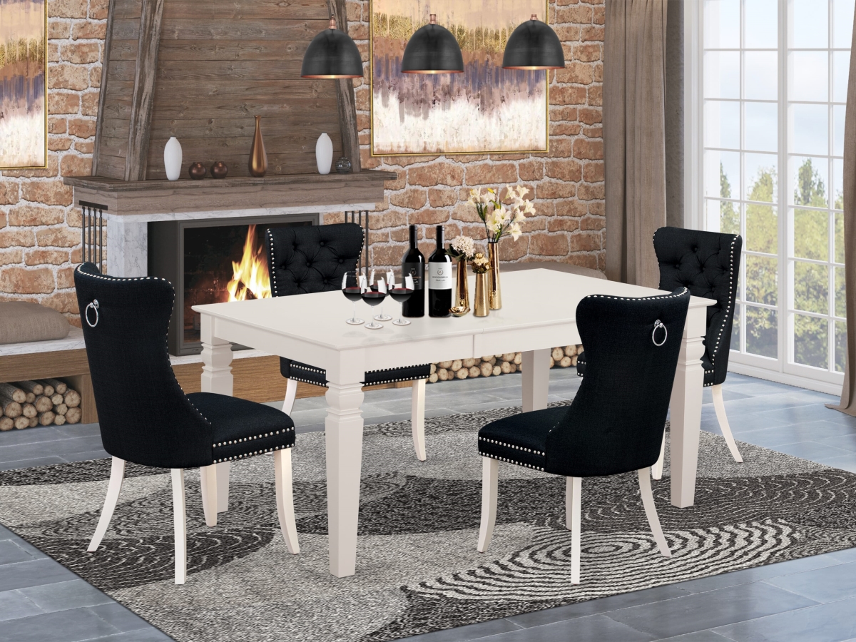 WEDA5-WHI-24 Dining Room Set Contains A Rectangle Wooden Table with Removable Leaf & 4 Padded Chairs, Linen White - 5 Piece