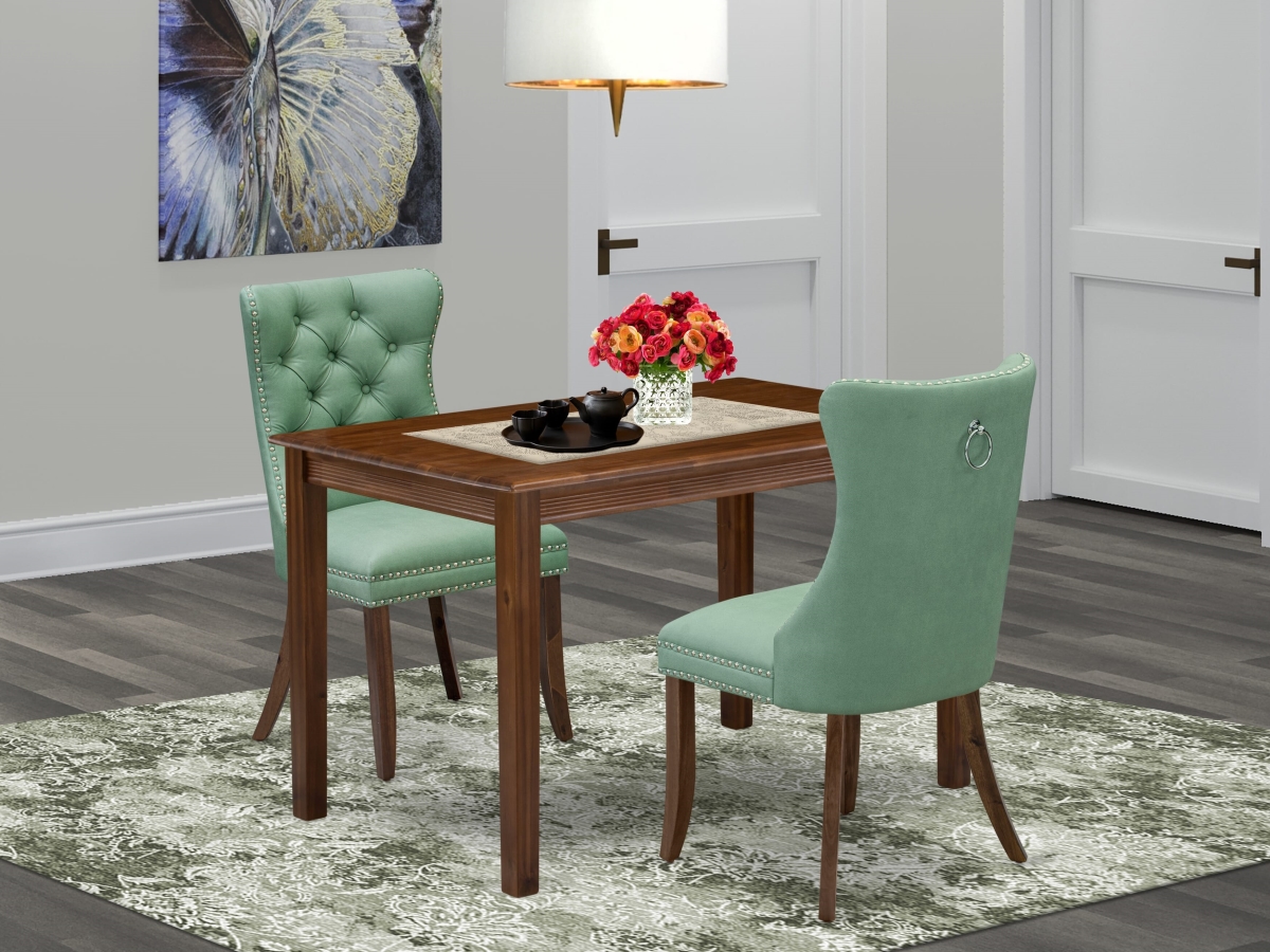 YADA3-AWA-22 Dinette Set, Antique Walnut - A Rectangle Modern Dining Table & 2 Upholstered Chairs - 3 Piece