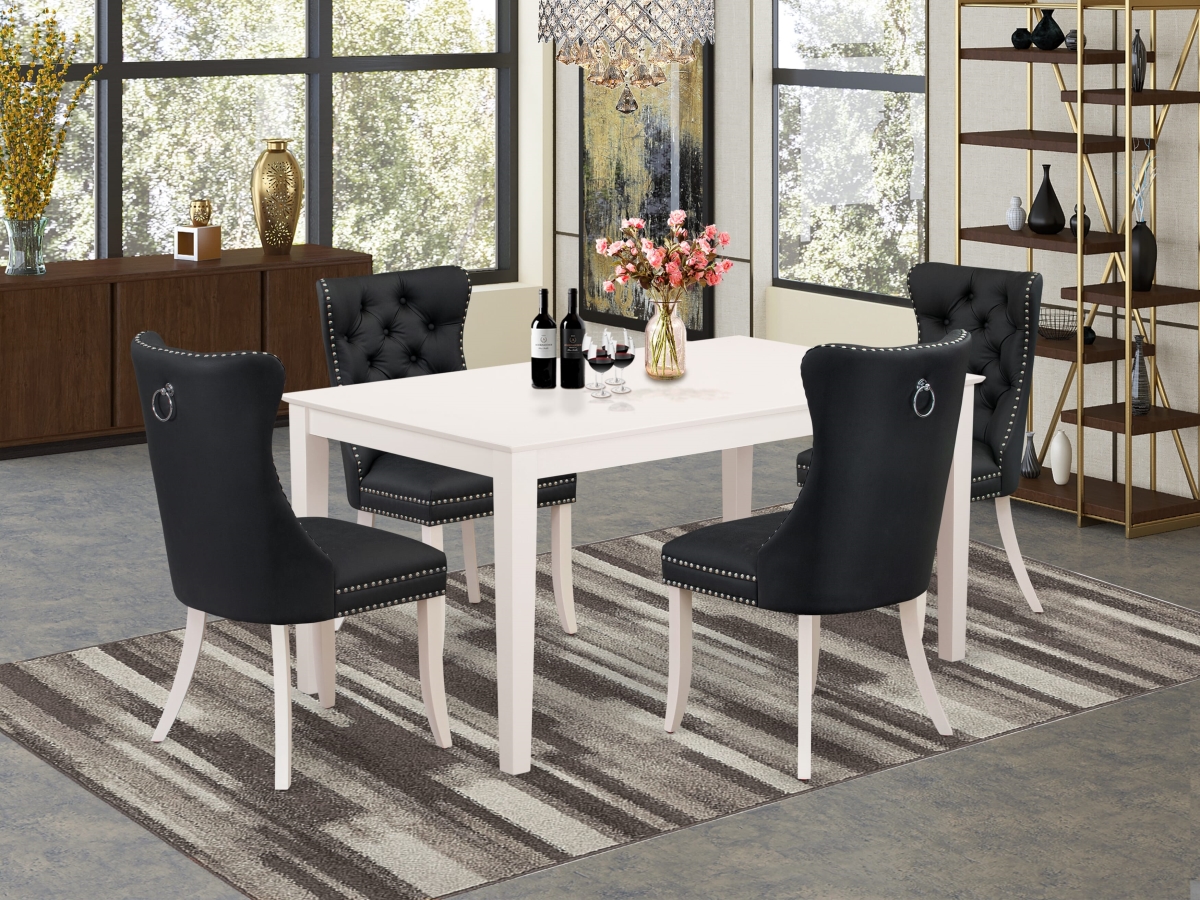 CADA5-LWH-12 Dining Room Set, Linen White - A Rectangle Modern Dining Table & 4 Upholstered Parson Chairs - 5 Piece