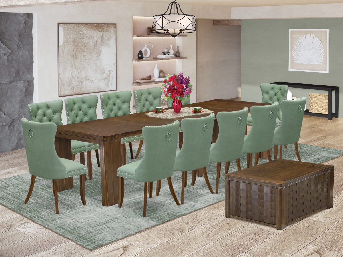 X12DA-0C8-22 A Rectangle Xtenczar Kitchen Table Extendable Dining Set, Antique Walnut - 14 Piece