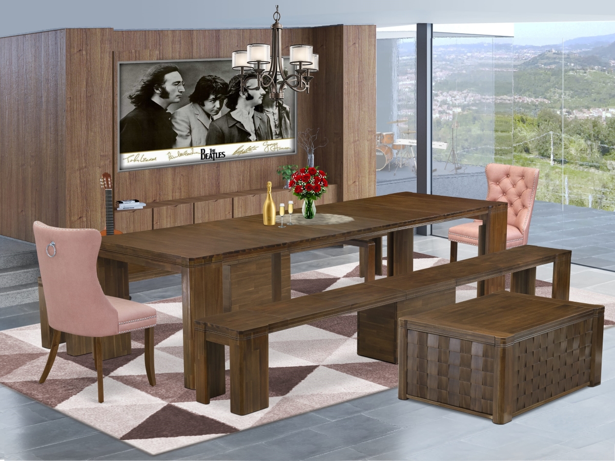 X02DA-2C8-23 A Rectangle Xtenczar Table Extendable Dining Set, Antique Walnut - 6 Piece