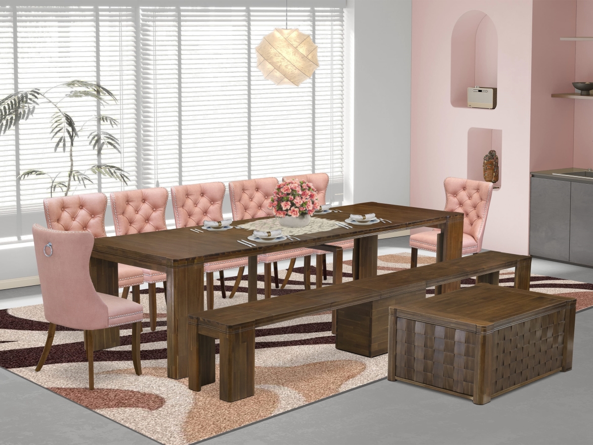 X07DA-BC8-23 Extendable Dining Set, Antique Walnut - A Rectangle Xtenczar Kitchen Table - 10 Piece