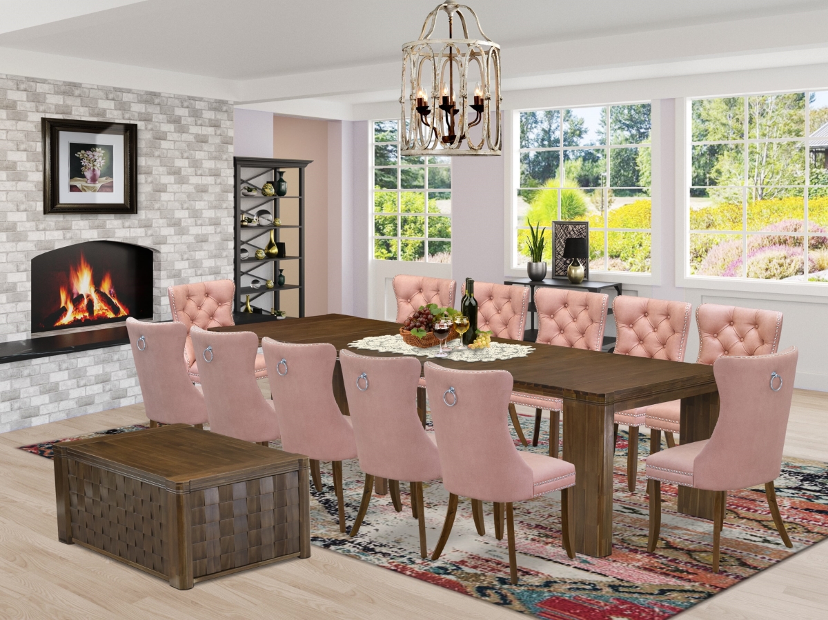 X12DA-0C8-23 Extendable Dining Set, Antique Walnut - A Rectangle Xtenczar Kitchen Table - 14 Piece