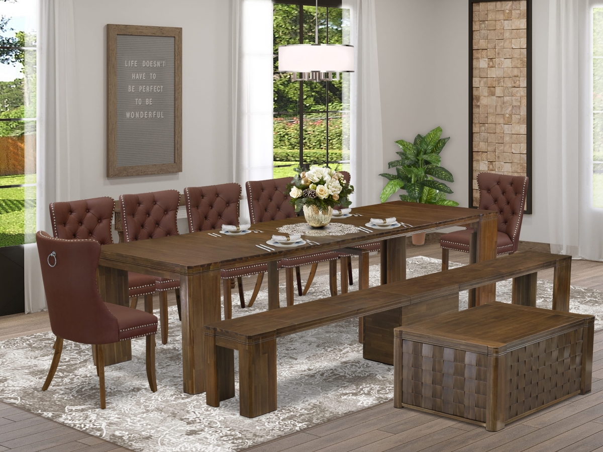 X07DA-BC8-26 A Rectangle Xtenczar Table Extendable Dining Set, Antique Walnut - 10 Piece