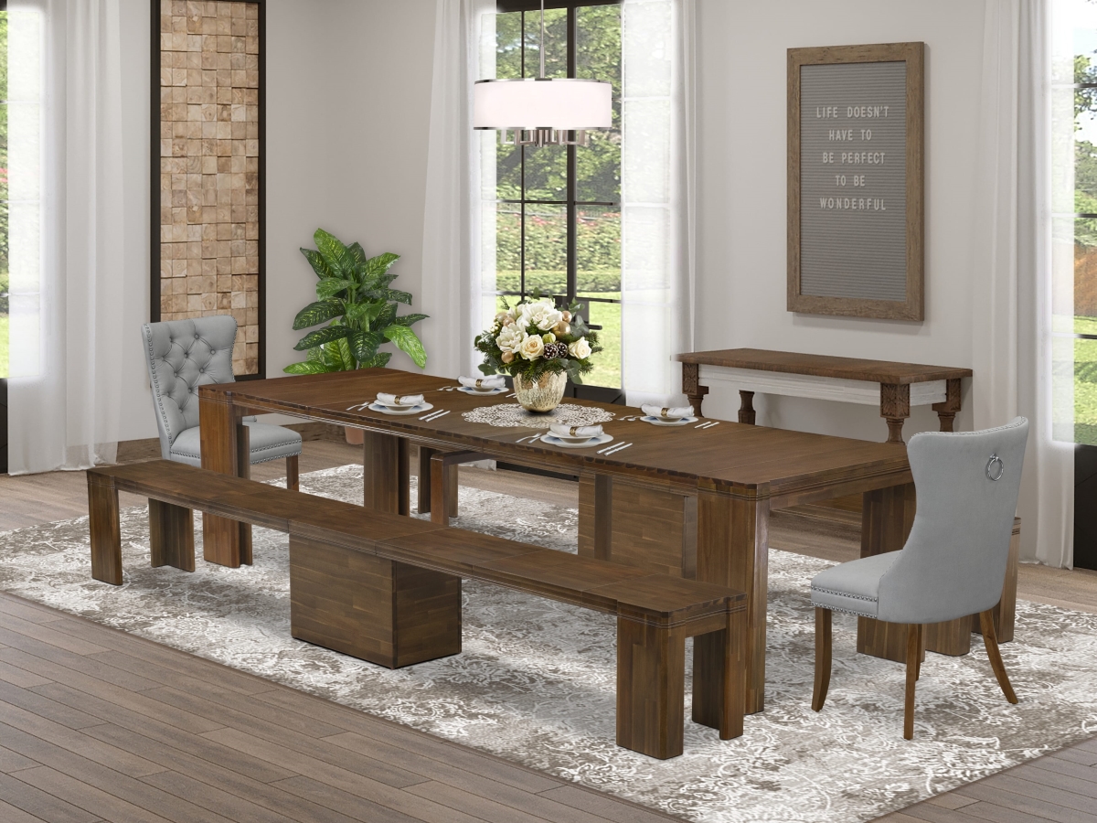 X02DA-208-27 Extendable Dining Set, Antique Walnut - A Rectangle Xtenczar Table - 5 Piece