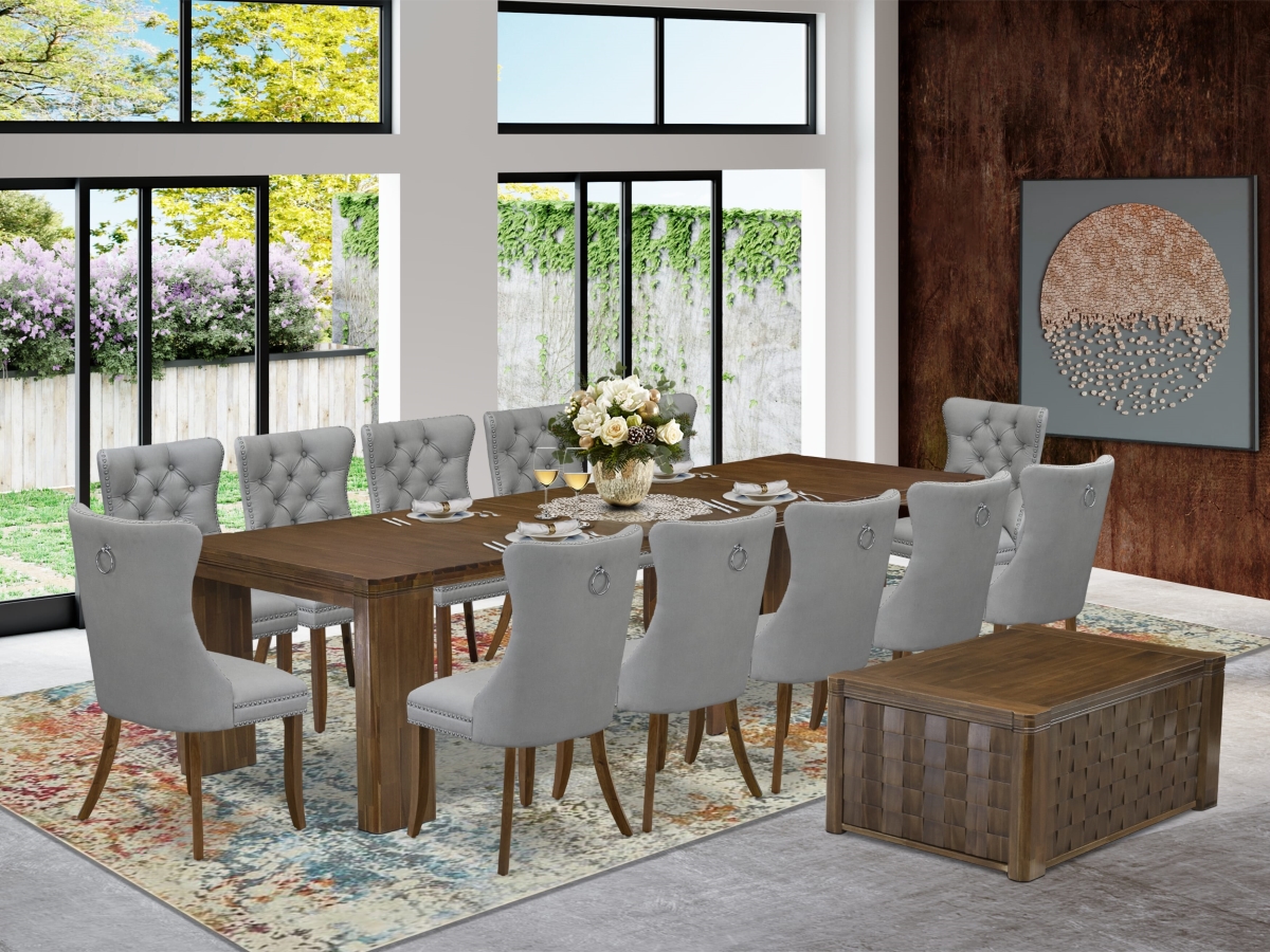 X12DA-0C8-27 Extendable Dining Set, Antique Walnut - A Rectangle Xtenczar Table - 14 Piece