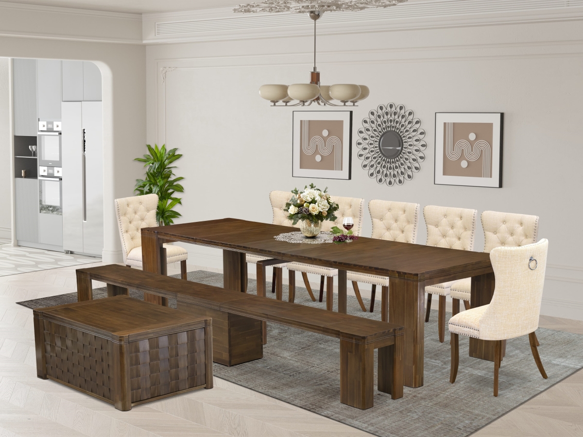 X07DA-BC8-32 A Rectangle Xtenczar Table Extendable Dining Set, Antique Walnut - 10 Piece