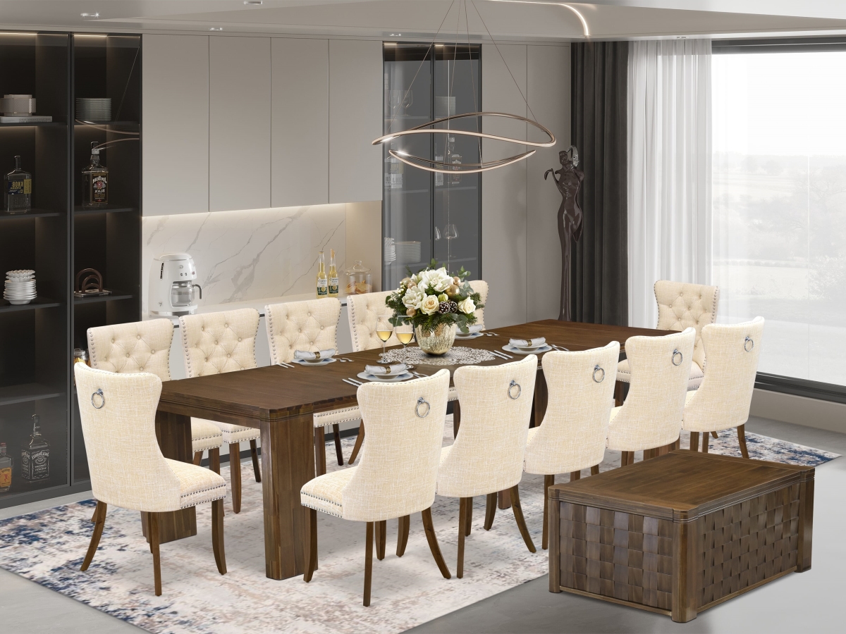 X12DA-0C8-32 A Rectangle Xtenczar Kitchen Table Extendable Dining Set, Antique Walnut - 14 Piece