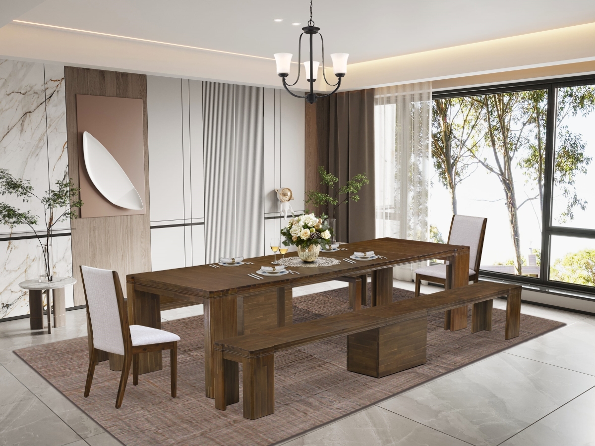 X02LA-208-05 Extendable Dining Set, Antique Walnut - A Rectangle Xtenczar Kitchen Table - 5 Piece