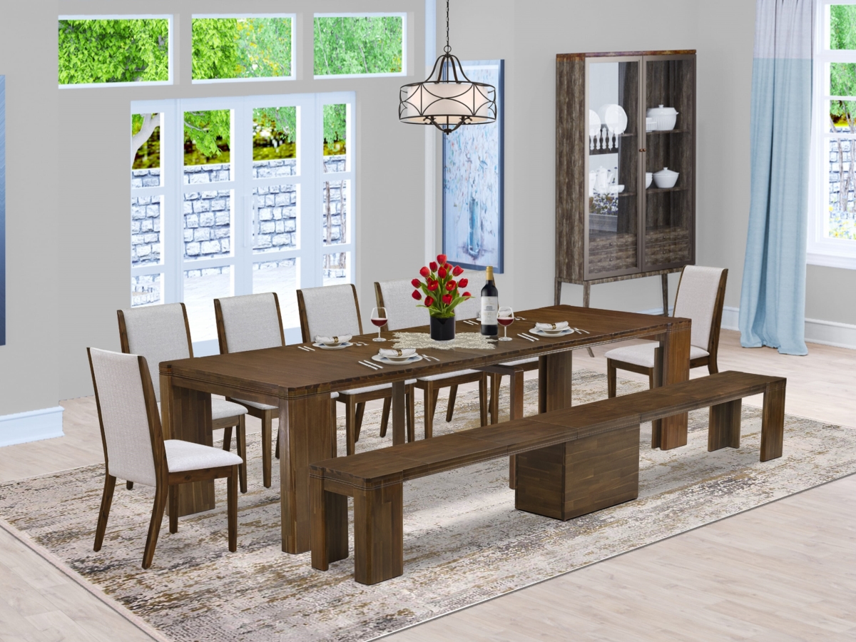 X07LA-B08-05 Extendable Dining Set, Antique Walnut - 9 Piece