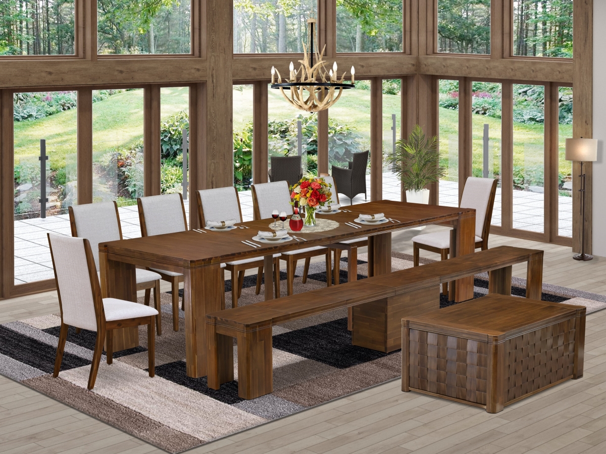 X07LA-BC8-05 Extendable Dining Set, Antique Walnut - A Rectangle Xtenczar Table - 10 Piece