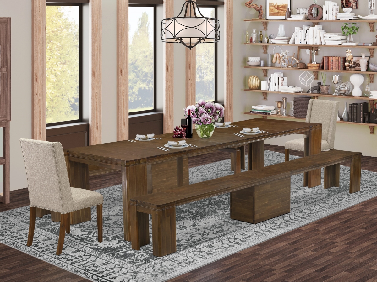 X02FL-208-04 Extendable Dining Set, Antique Walnut - A Rectangle Xtenczar Table - 5 Piece