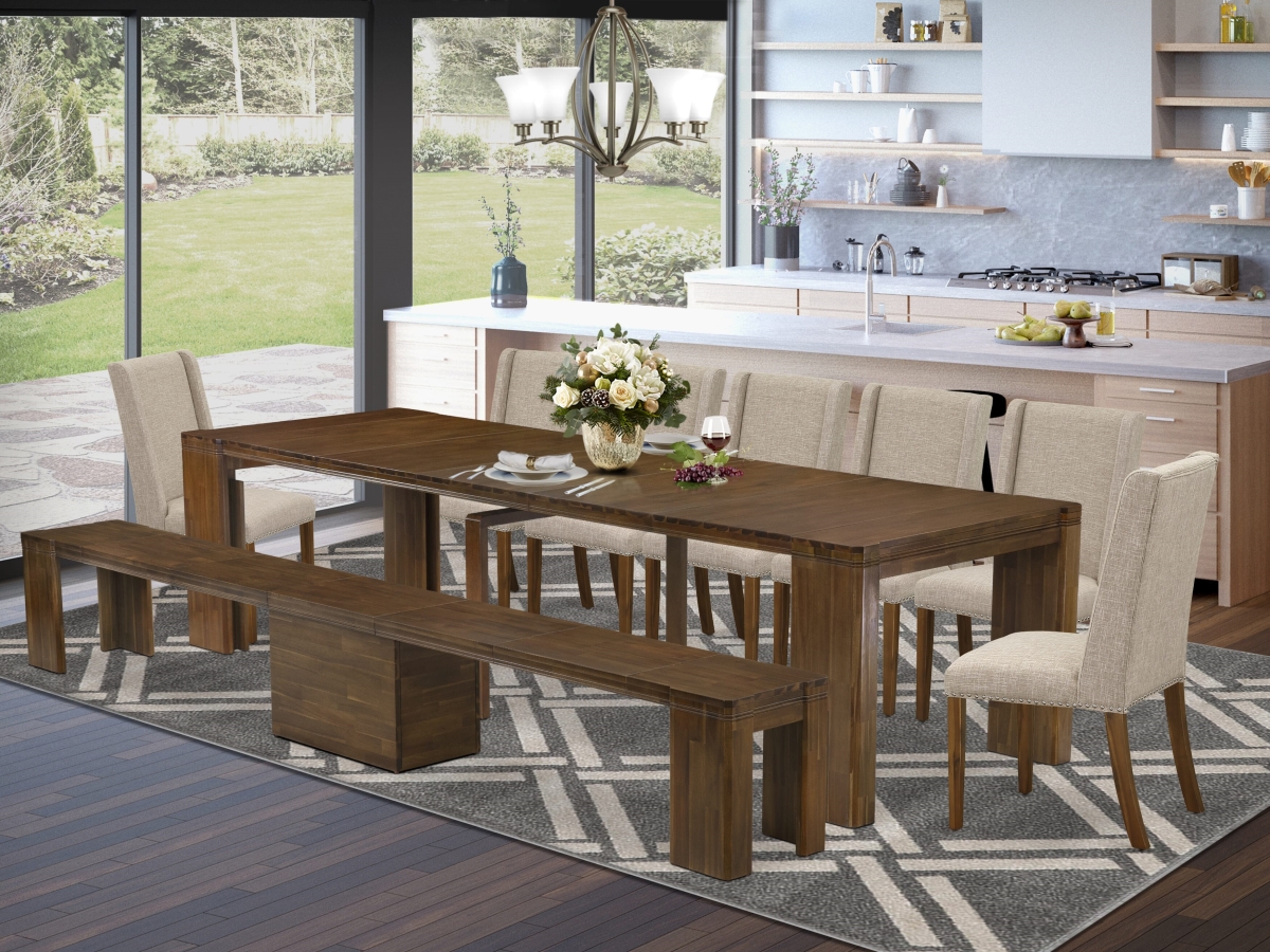 X07FL-B08-04 Extendable Dining Set, Antique Walnut - A Rectangle Xtenczar Kitchen Table - 9 Piece