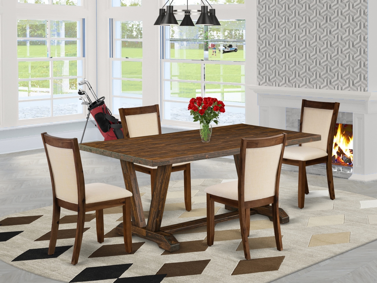 V777MZN32-5 Dining Room Set, Multi-Color - A Dining Table & 4 Light Beige Dining Room Chairs - 5 Piece