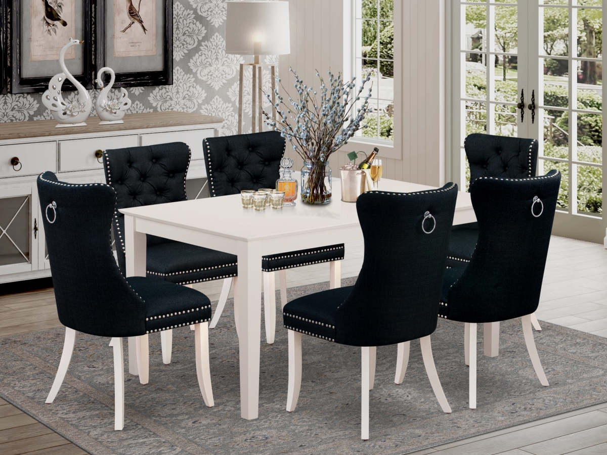 CADA7-LWH-24 Dinette Set with A Rectangle Modern Dining Table & 6 Upholstered Chairs, Linen White - 7 Piece