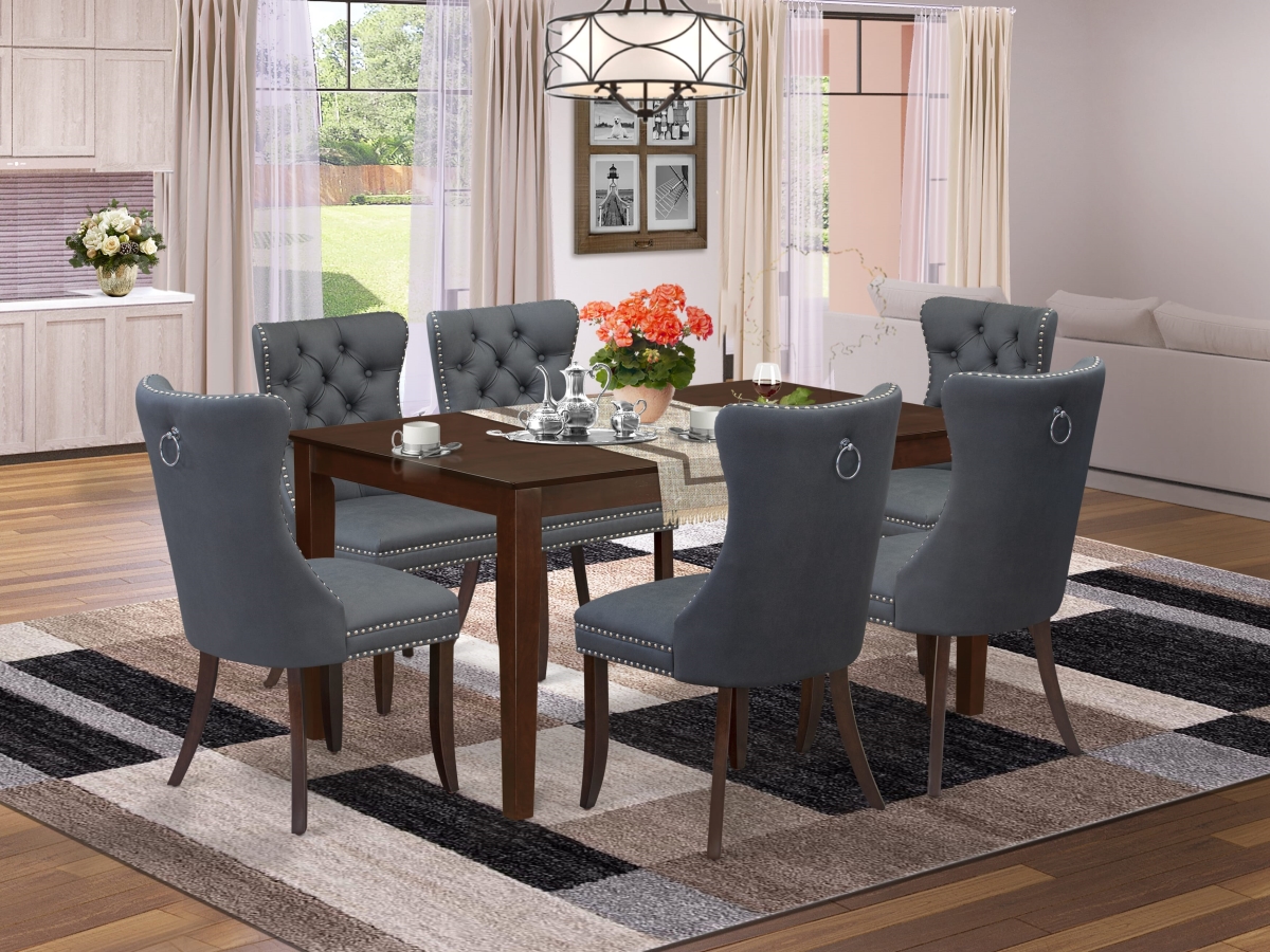 CADA7-MAH-13 Kitchen Table Set - A Rectangle Modern Dining Table & 6 Upholstered Chairs, Mahogany - 7 Piece