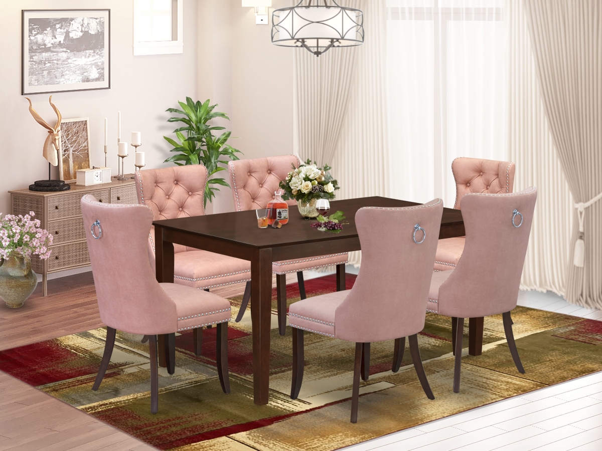 CADA7-MAH-23 Kitchen Table Set, Mahogany - A Rectangle Modern Dining Table & 6 Upholstered Chairs - 7 Piece