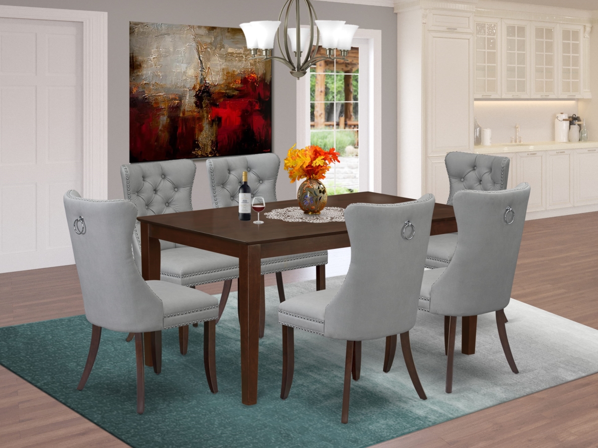 CADA7-MAH-27 Kitchen Table Set with A Rectangle Modern Dining Table & 6 Upholstered Chairs, Mahogany - 7 Piece