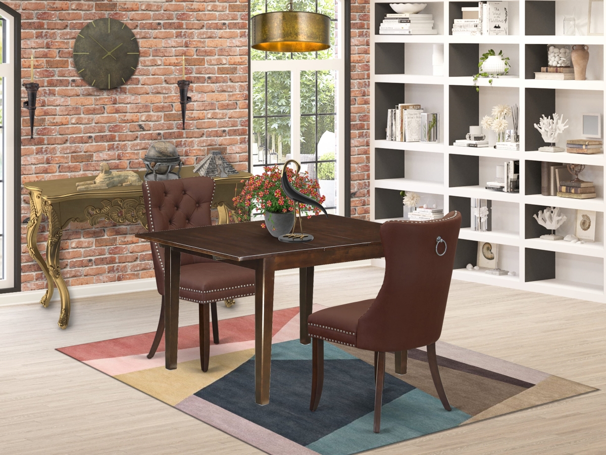 MLDA3-MAH-26 Kitchen Set - A Rectangle Dining Table with Removable Leaf & 2 Upholstered Chairs, Mahogany - 3 Piece
