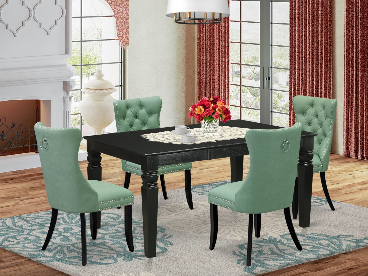 WEDA5-BLK-22 Dinette Set, Black - A Rectangle Wooden Table with Removable Leaf & 4 Parson Chairs - 5 Piece