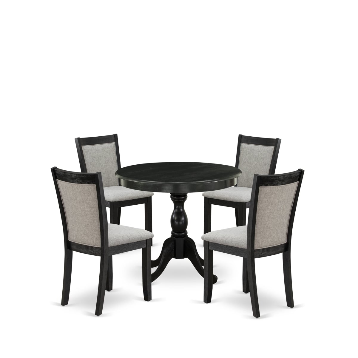 AMMZ5-AB6-06 5 Piece Dining Room Table Set Contains A Wooden Dining Table & 4 Shiitake Parsons Chairs - Wire Brushed Black Finish