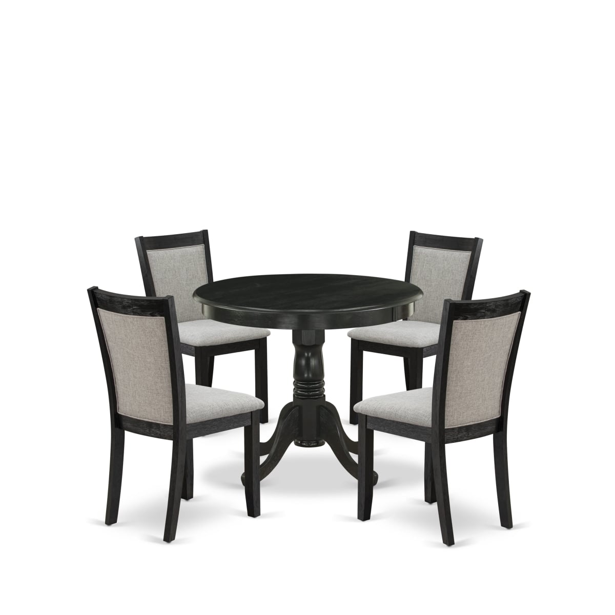 ANMZ5-AB6-06 5 Piece Dining Table Set Includes A Wooden Dining Table & 4 Shiitake Dining Room Chairs - Wire Brushed Black Finish