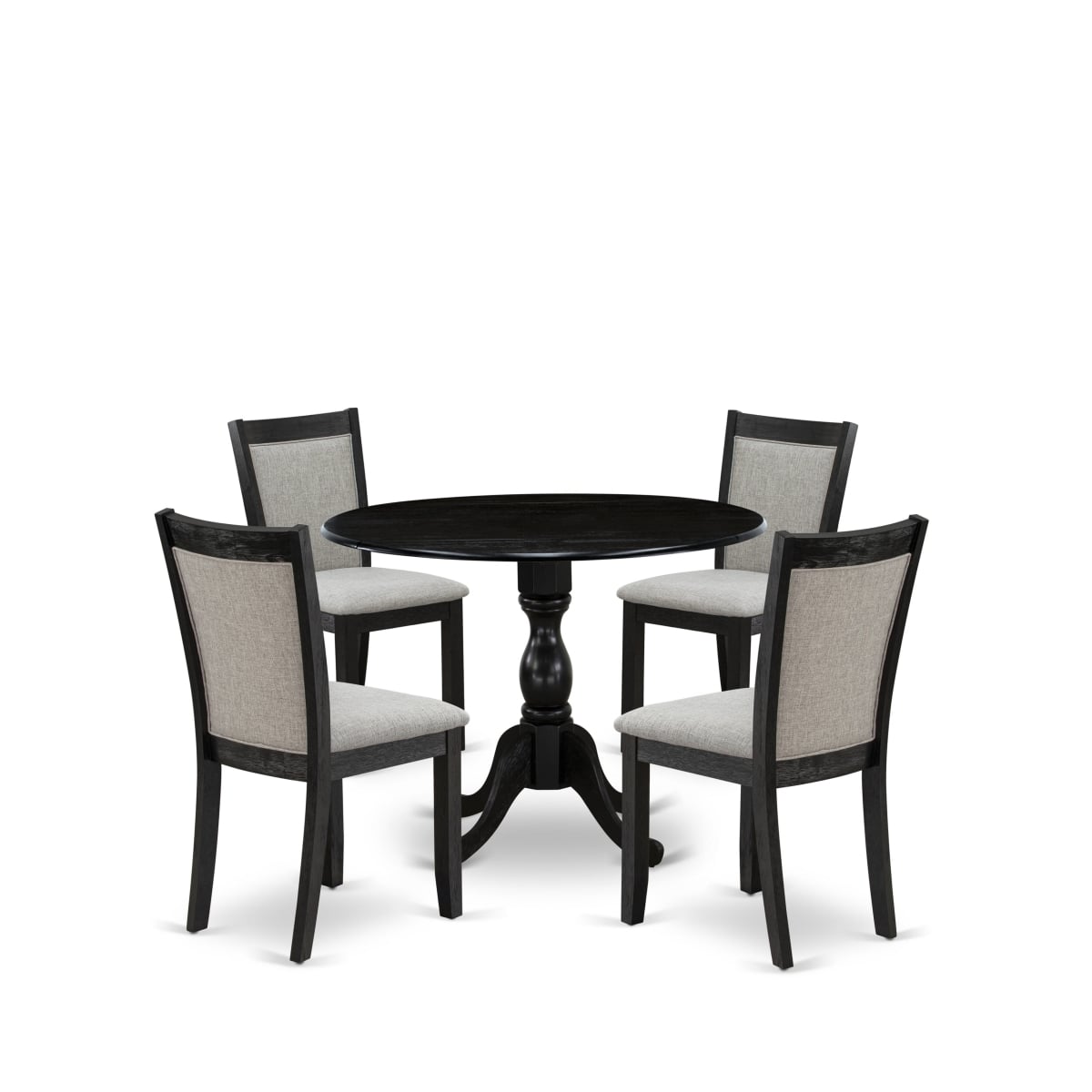 DMMZ5-AB6-06 5 Piece Dining Set Consists of A Pedestal Dining Table & 4 Shiitake Parson Chairs - Wire Brushed Black Finish