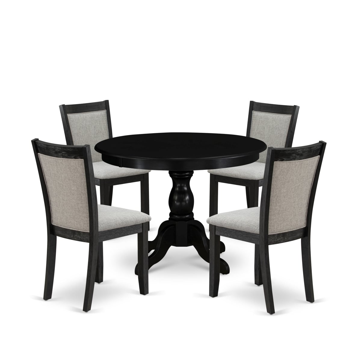 HBMZ5-AB6-06 5 Piece Dinette Set Includes A Wooden Dining Table & 4 Shiitake Dining Room Chairs - Wire Brushed Black Finish