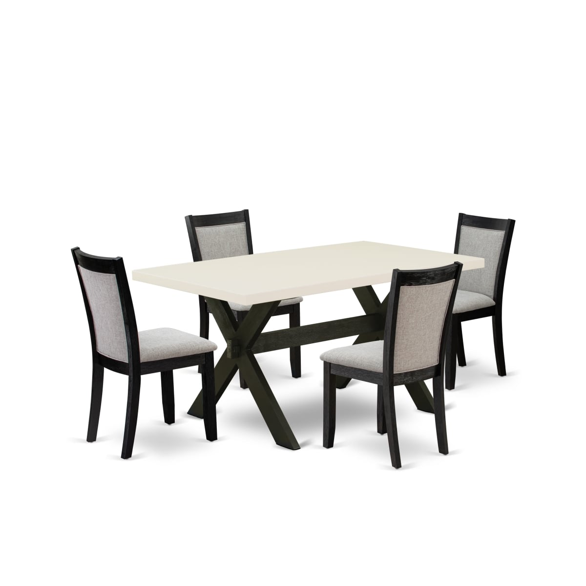 X626MZ606-5 5 Piece Table Set - A Linen White Dining Table with 4 Shiitake Dining Room Chairs - Wire Brushed Black Finish
