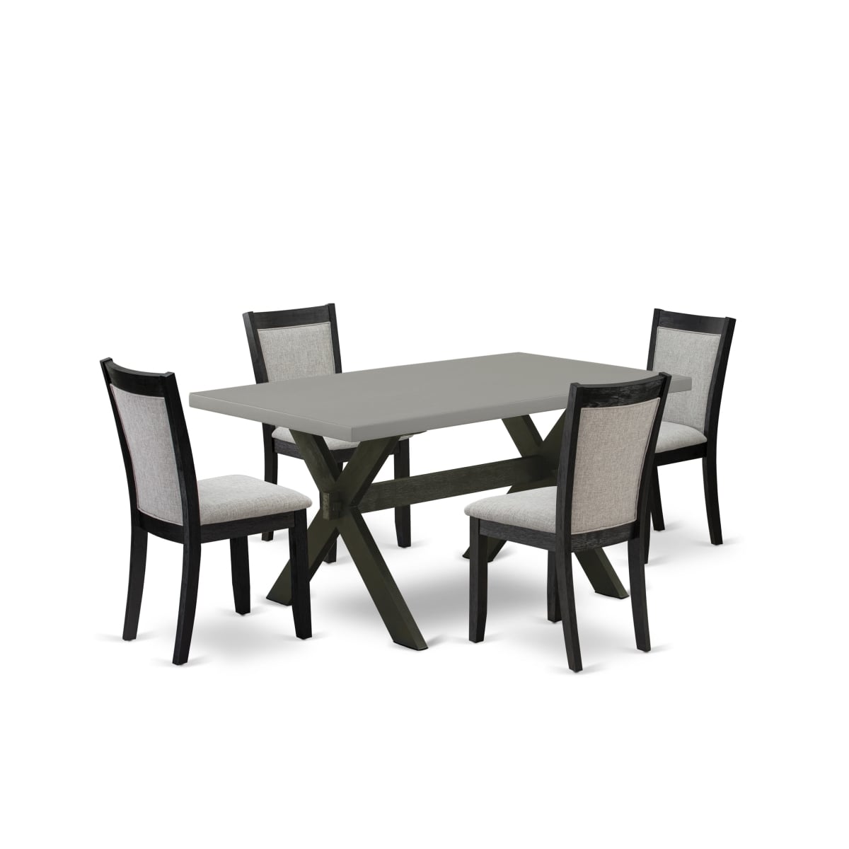 X696MZ606-5 5 Piece Dining Set - Cement Mid Century Dining Table with 4 Shiitake Kitchen Chairs - Wire Brushed Black Finish