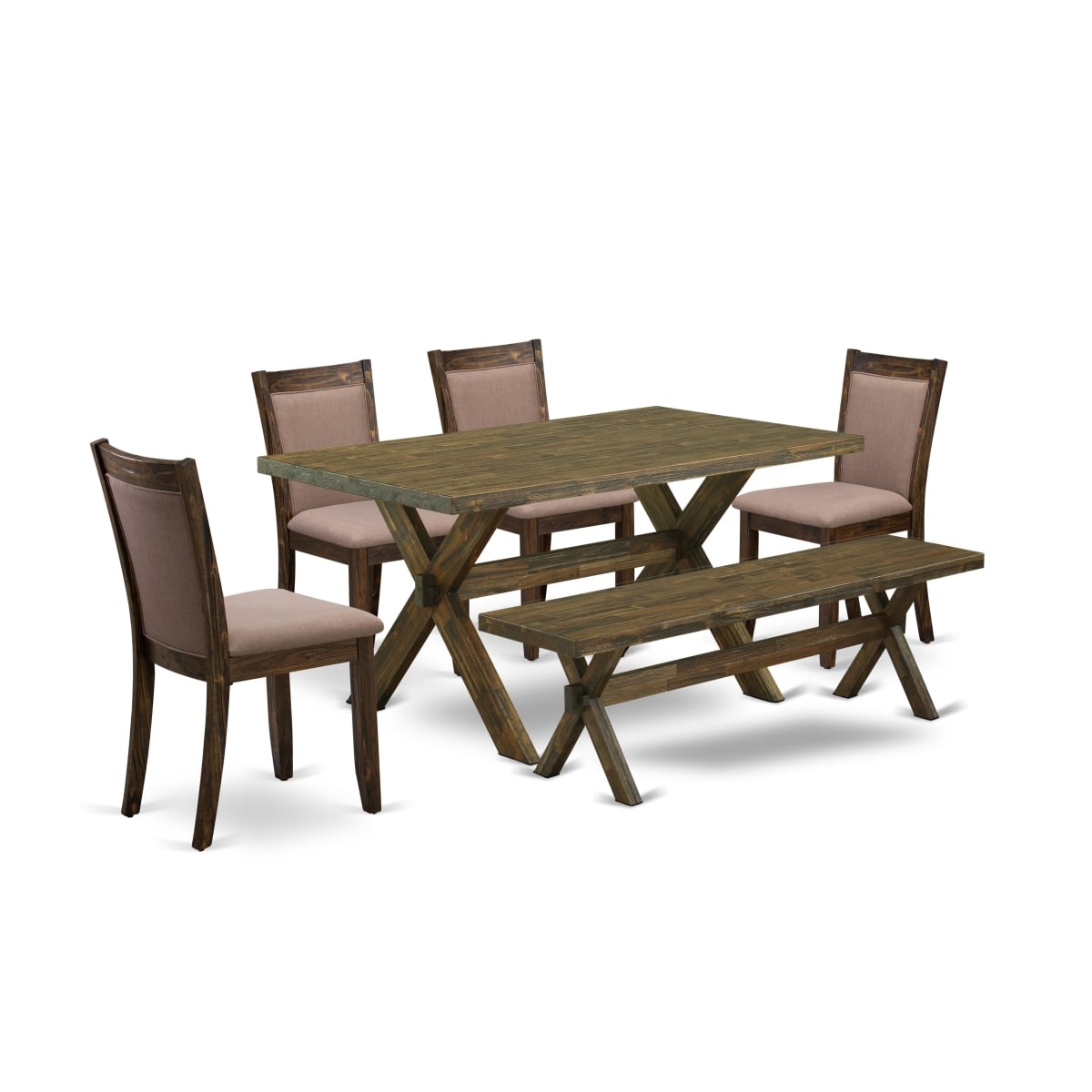 X776MZ748-6 6 Piece Dining Set - 4 Dining Chairs, A Dining Bench & 1 Modern Dining Table - Distressed Jacobean Finish