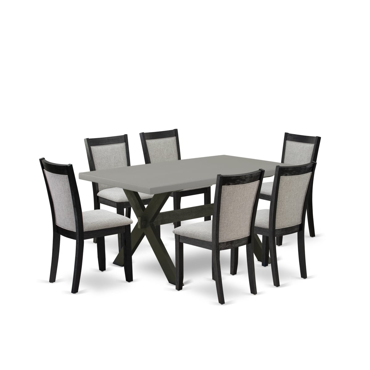 X696MZ606-7 7 Piece Dining Room Set - Cement Wood Dining Table with 6 Shiitake Wood Dining Chairs - Wire Brushed Black Finish