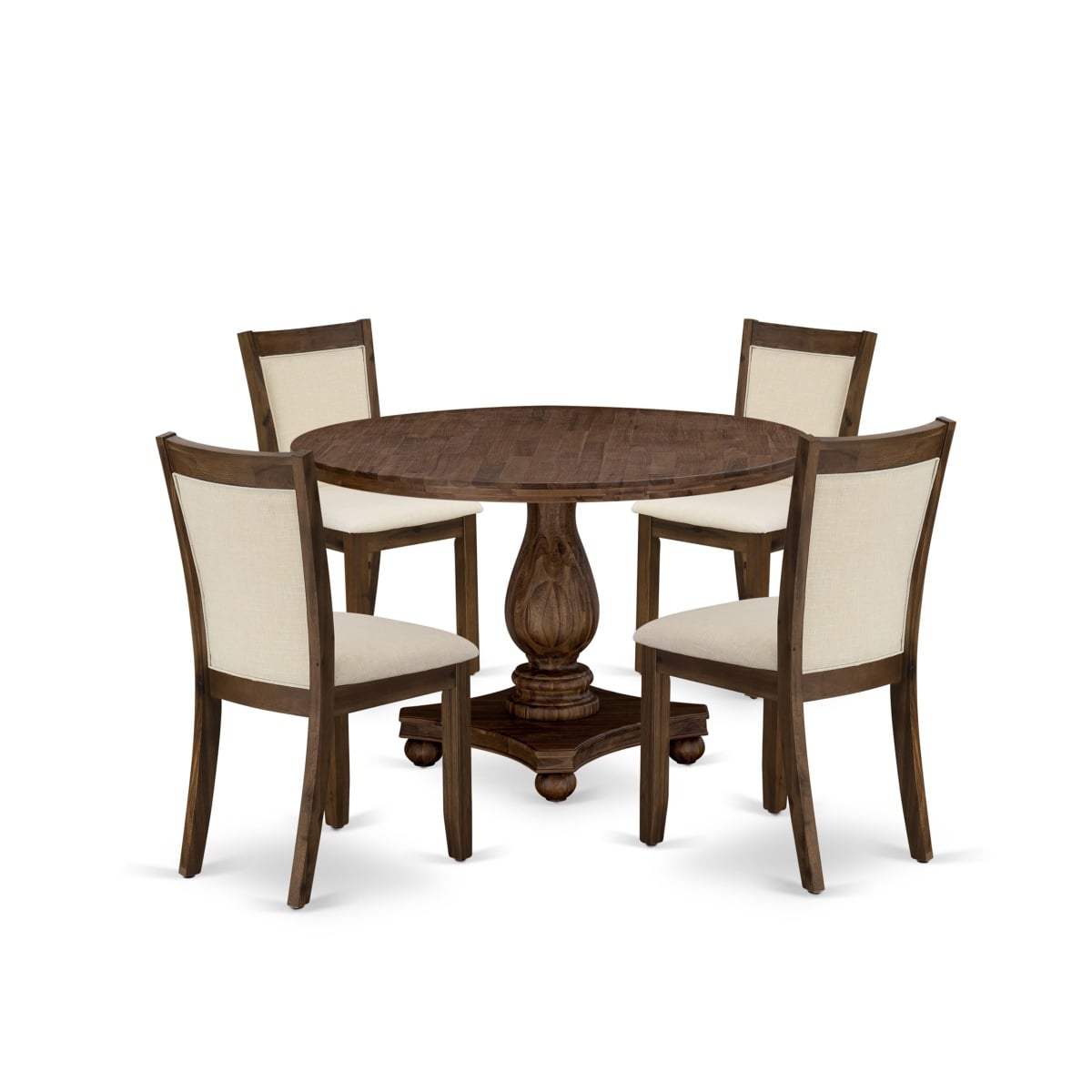 I2MZ5-NN-32 5 Piece Dining Table Set - A Kitchen Table & 4 Dining Chairs with Stylish Back - Sand Blasting Antique Walnut Finish