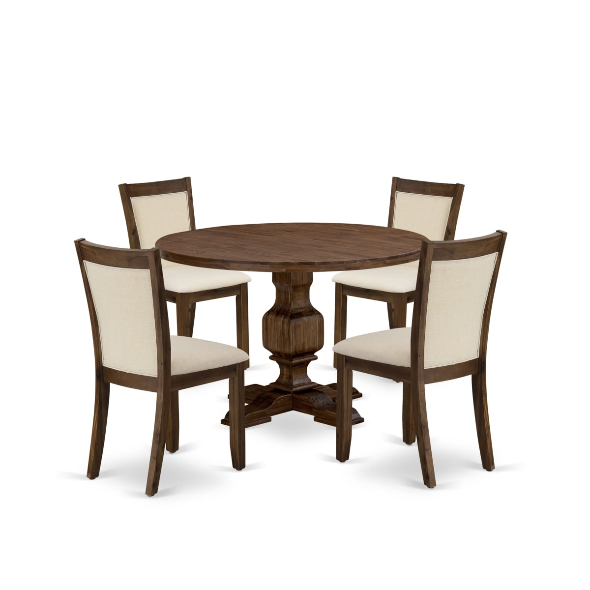 I3MZ5-NN-32 5 Piece Dining Room Set - An Dining Table & 4 Wooden Chairs with Stylish Back - Sand Blasting Antique Walnut Finish
